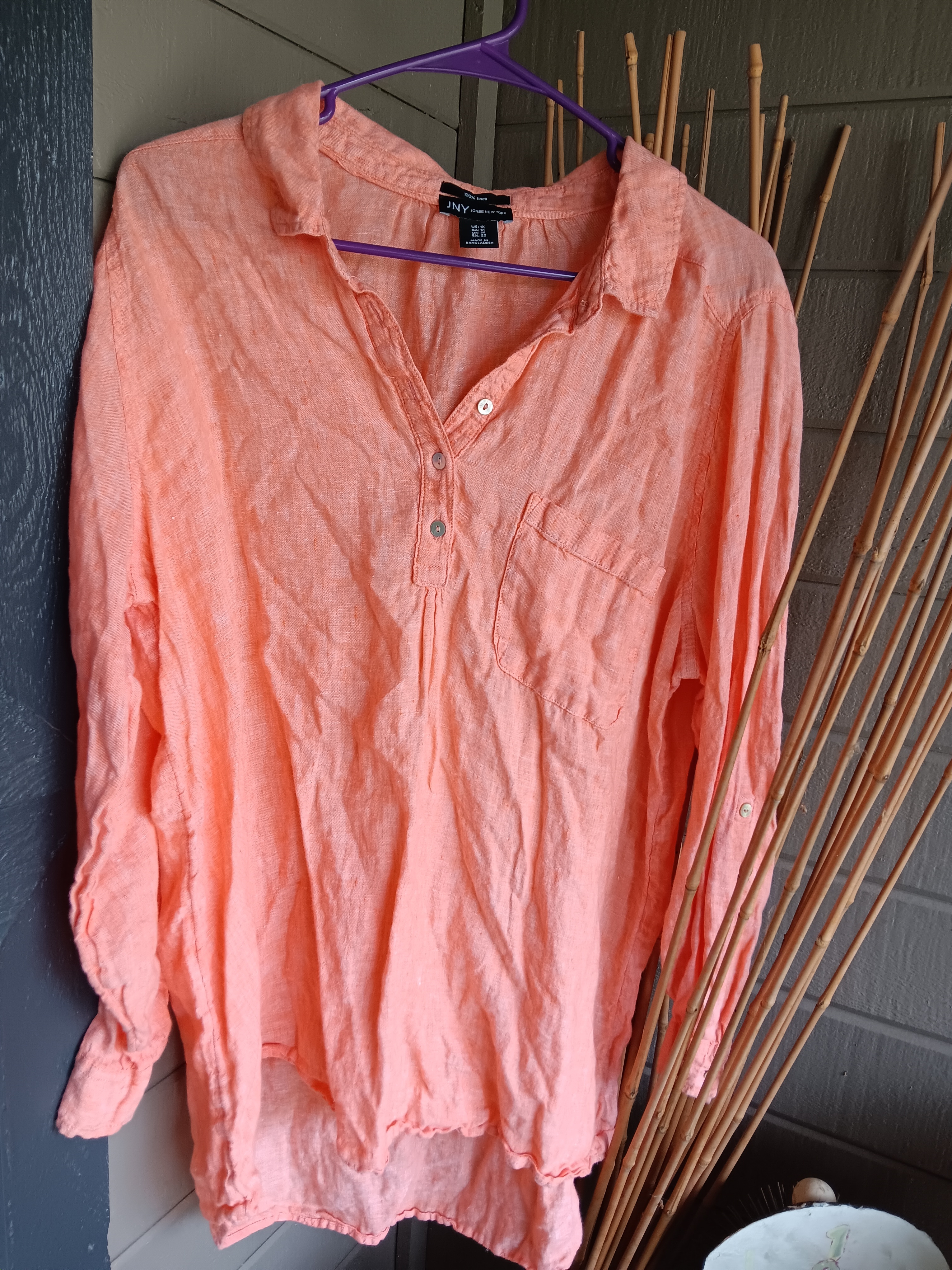 Jones New York Tangerine 100% Linen Pullover Tunic Blouse Size 1x